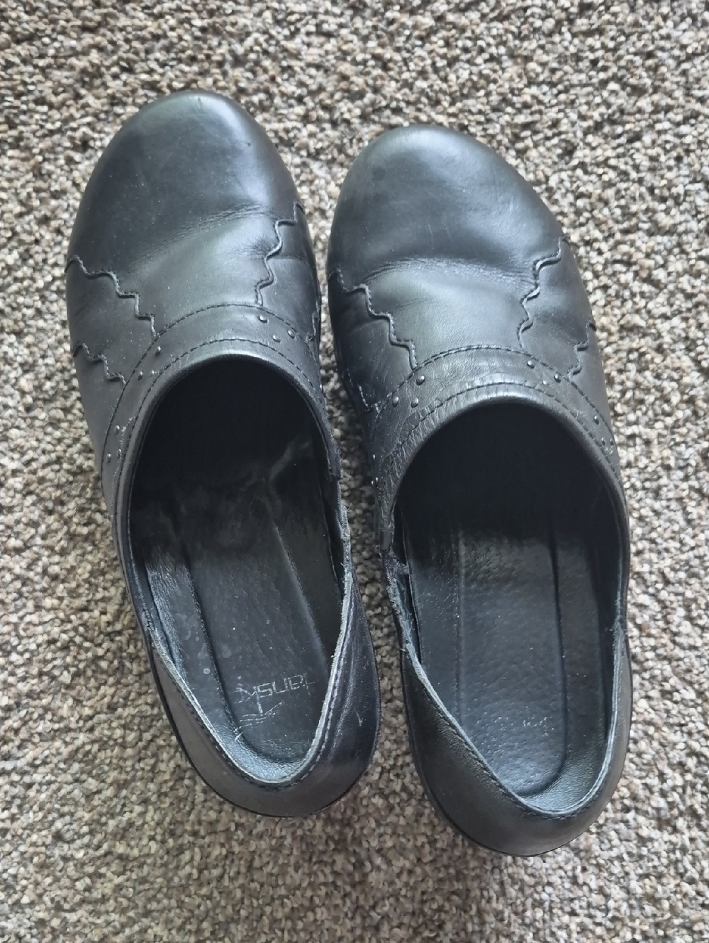 Dansko Black Leather Slip-On Clogs